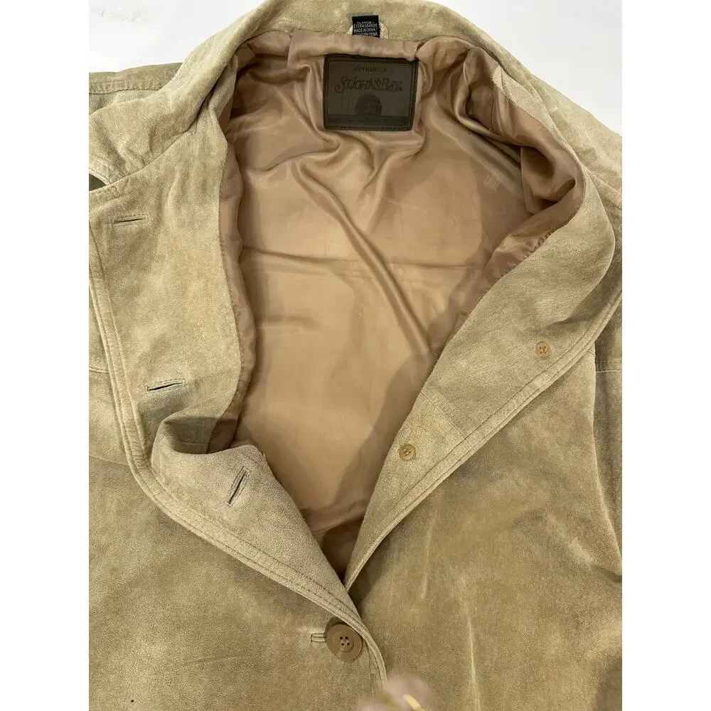St. John's Bay Jacket Vintage Beige Button Up Suede 100% Leather Women's XL